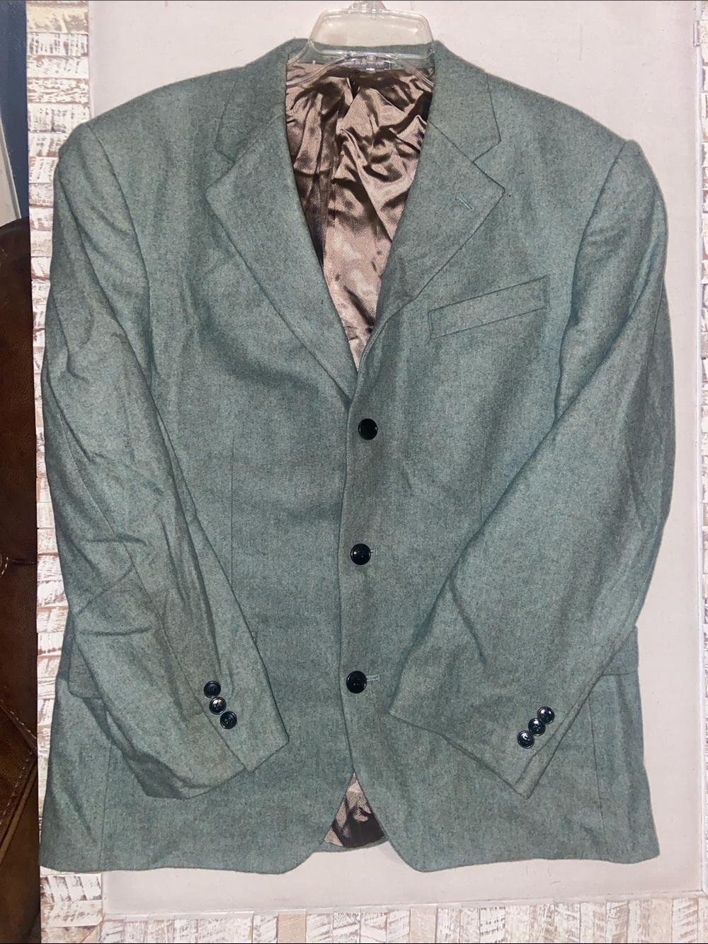 Vintage Oscar de la Renta Green Cashmere Wool-Blend Single-Breasted Blazer 40R
